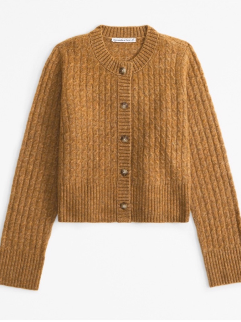 Abercrombie & Fitch Women's Mustard Cable Knit Button Cardigan